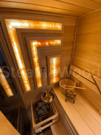 Четырехместная угловая финская сауна Luxury из кедра