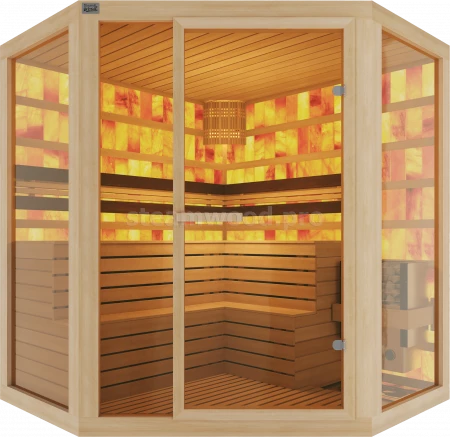 Четырехместная угловая соляная сауна Comfort из кедра с электрокаменкой